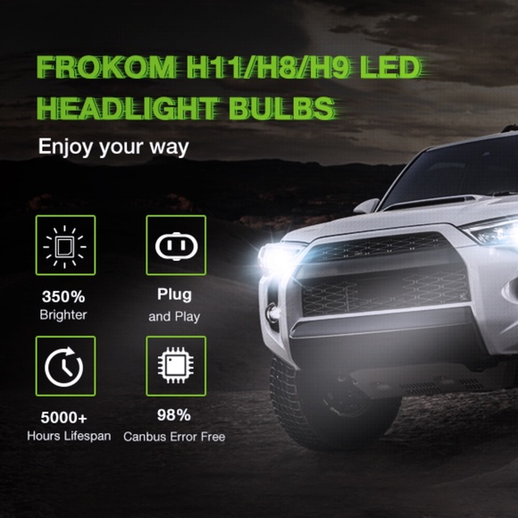 Frokom H11/H8/H9 LED Headlight Bulbs, 6000K Cool White 12000LM H11, IP67,2PCS - Picture 7 of 9